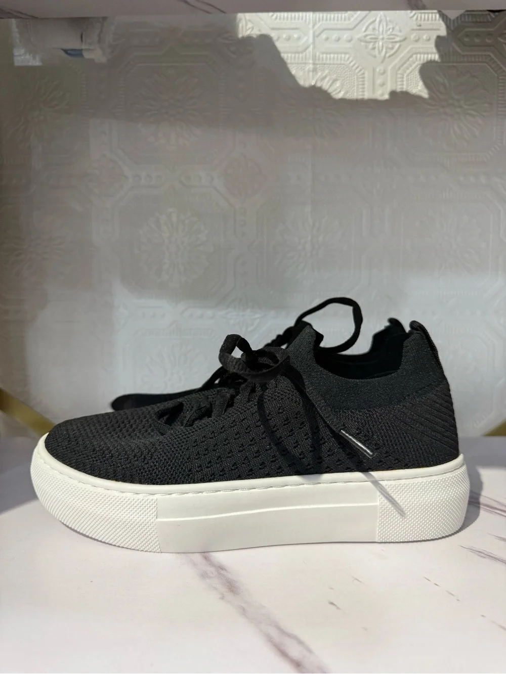 All Black Knit Trainer 24-7103 Black Platform Sneakers - Women's Casual Lace-Up